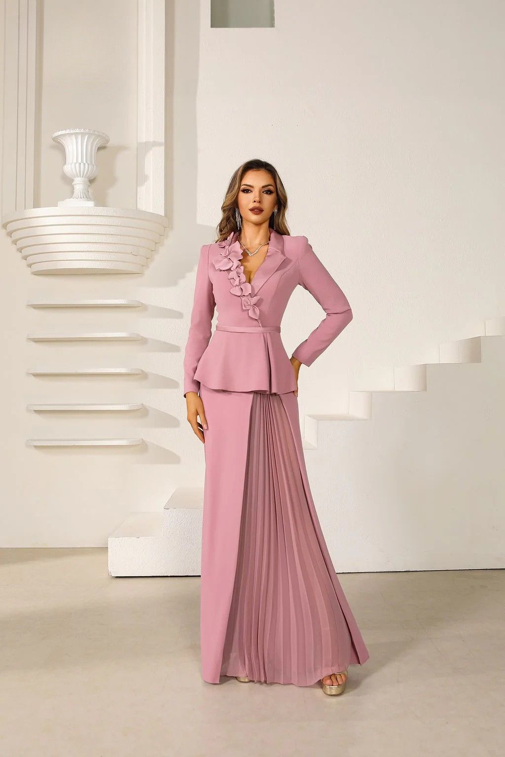 Mother of the Bride Dresses Pleated Long Formal Mother of the Bride A Line Dress Dusty Rose