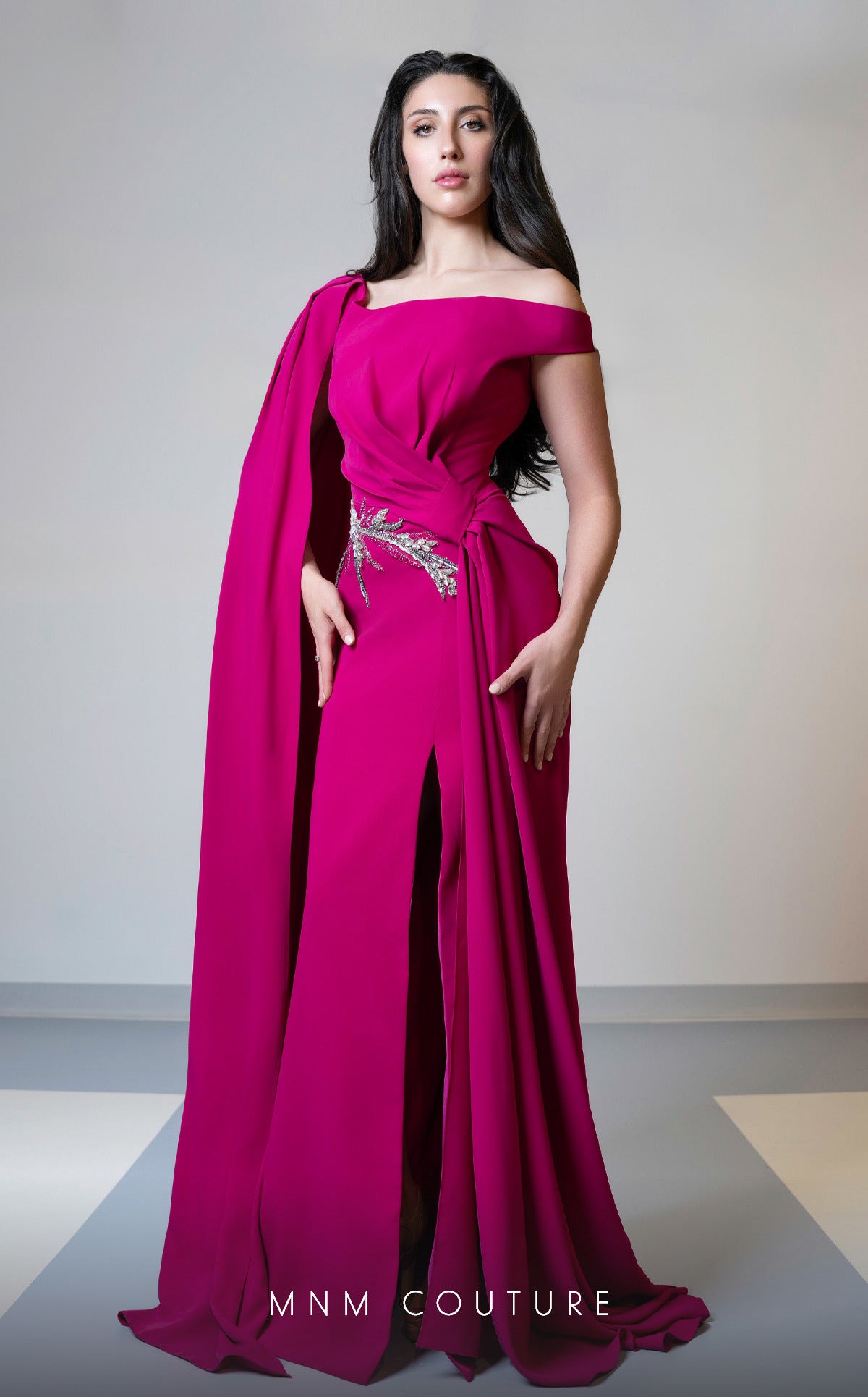 Mother of the Bride Dresses Fitted Beaded Long Formal Mother of the Bride Dress Fuchsia