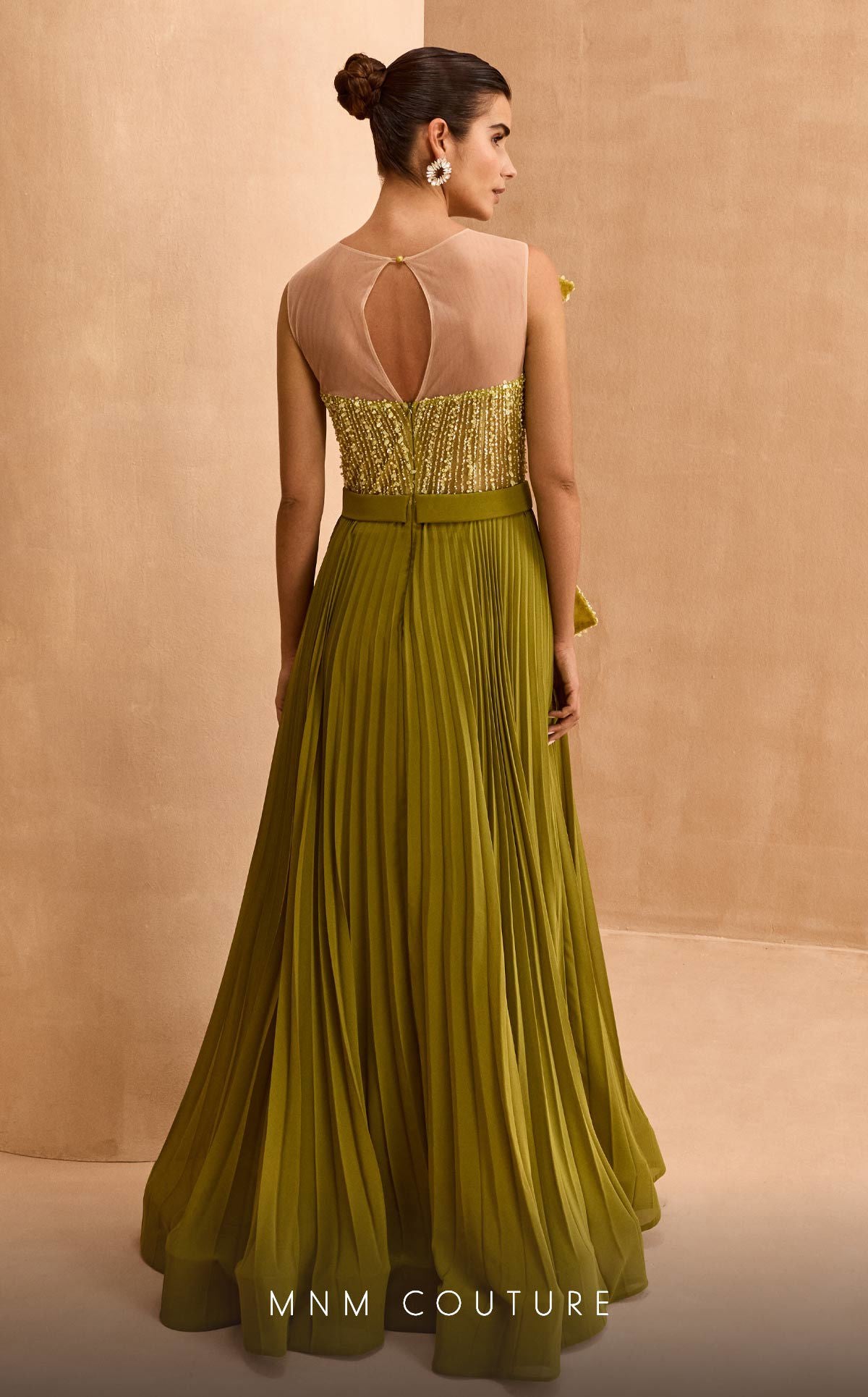MNM Couture V07014 Beaded Long Formal Pleated Evening Dress
