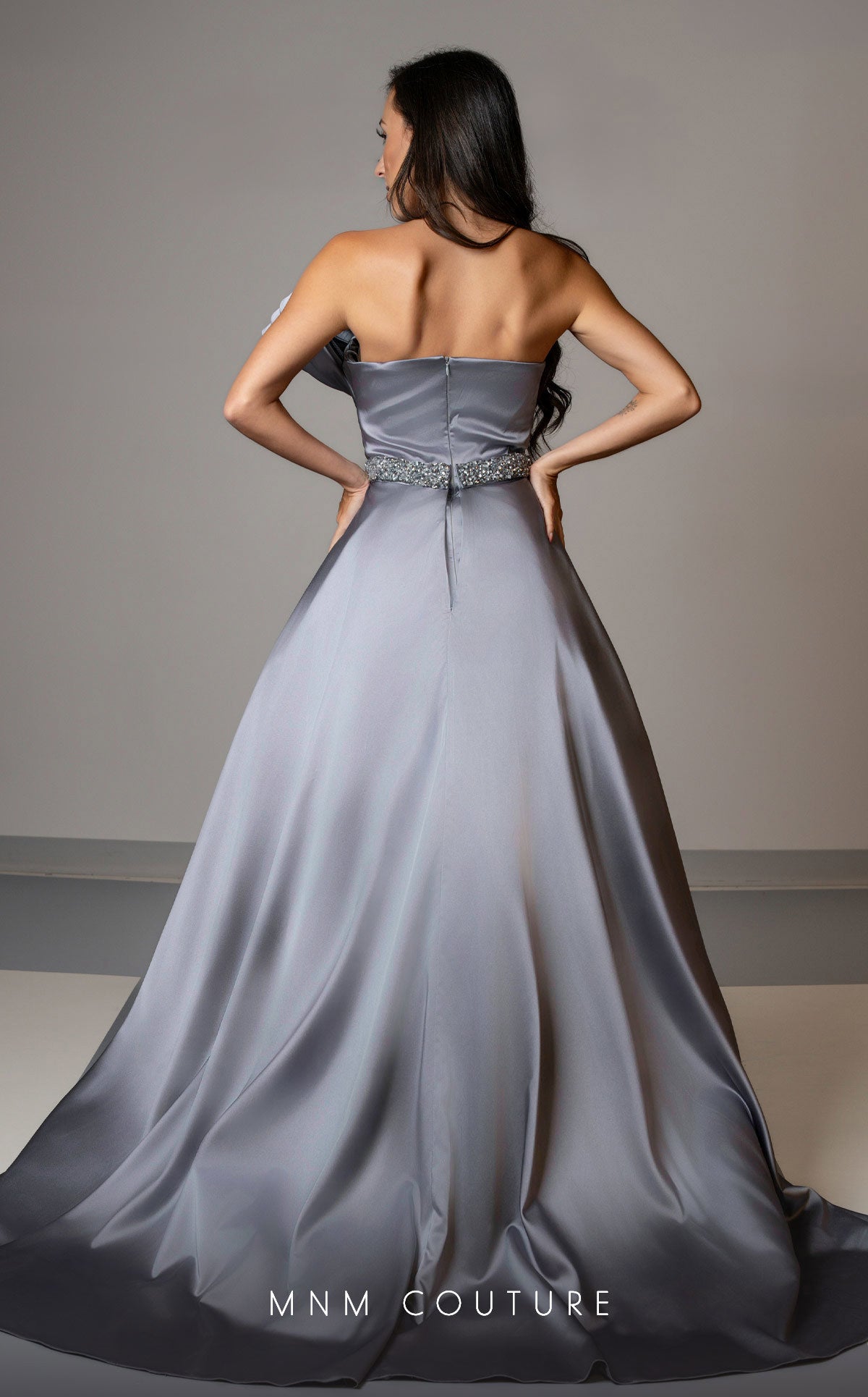 MNM Couture V07353 Beaded Long Formal Slit Overskirt Prom Dress