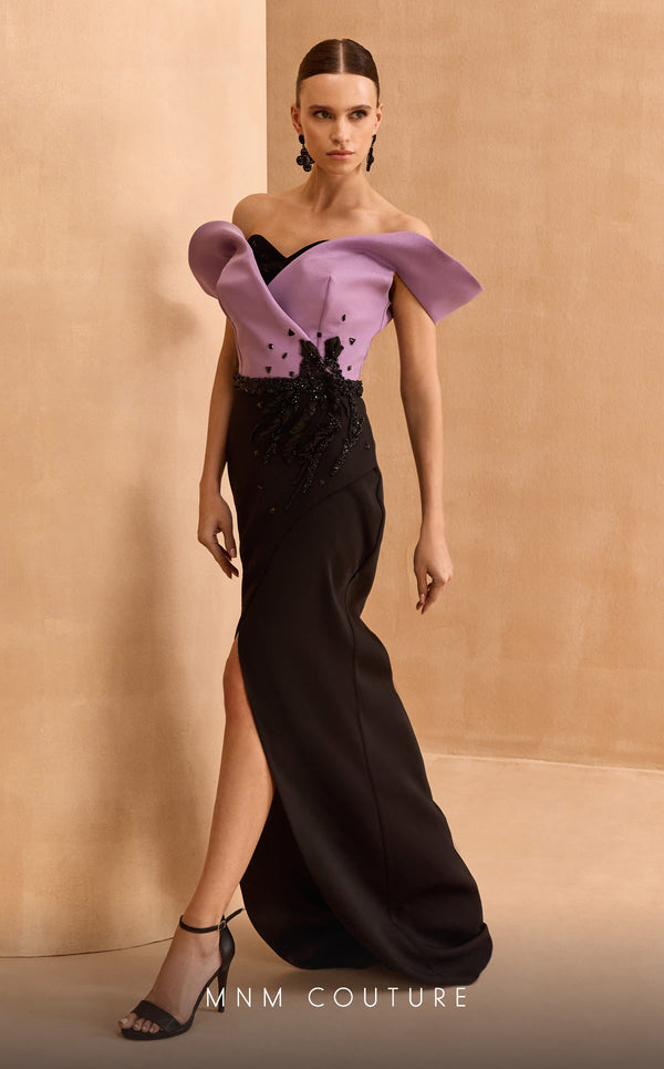 MNM Couture V07428 Fitted Long Formal Beaded Evening Dress