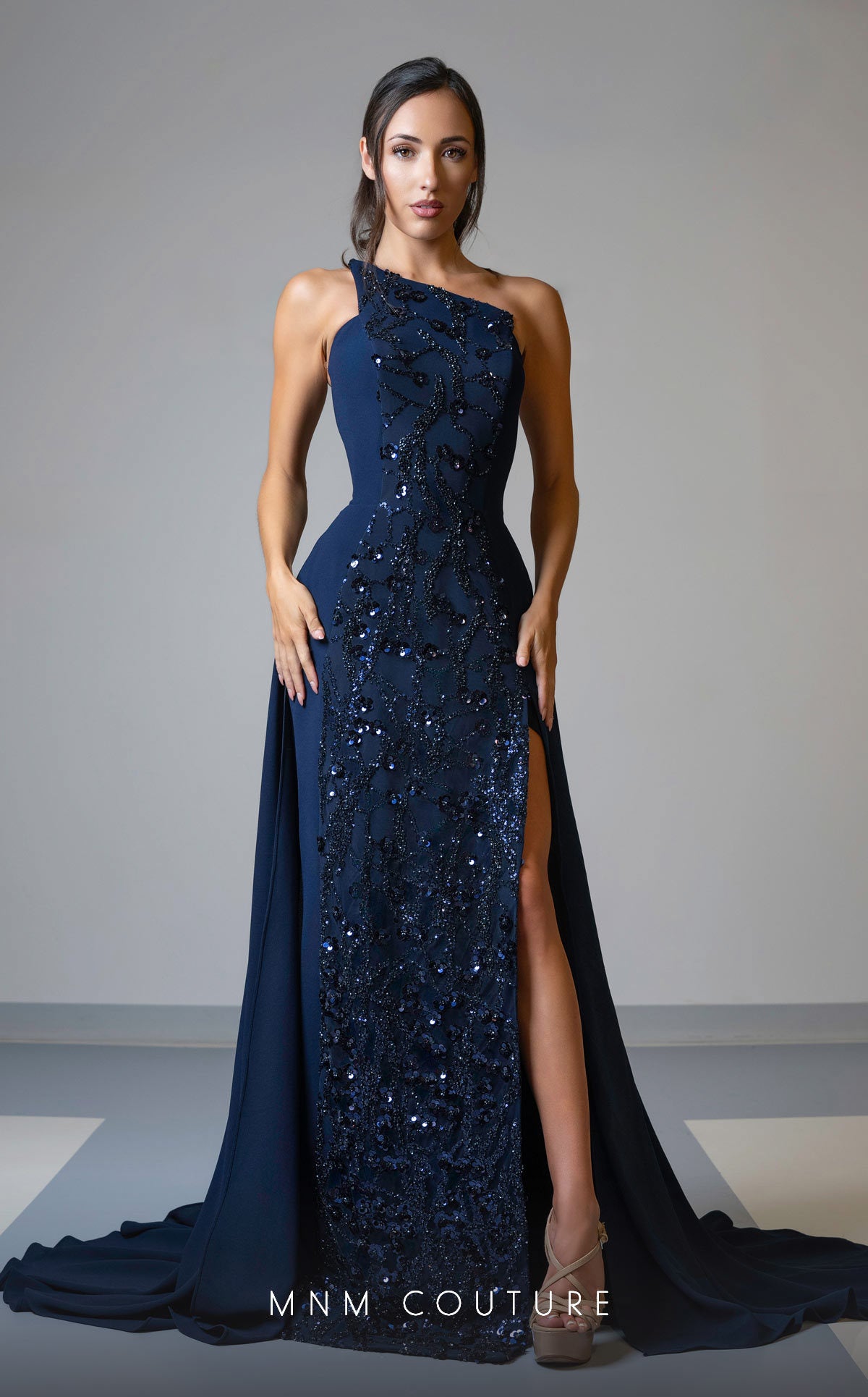 Formal Dresses Sequin Fitted Long Formal Prom Dress Navy Blue