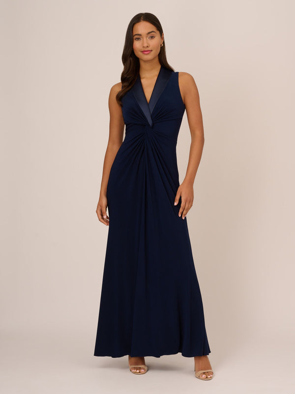 Adrianna Papell AP1E209882 V-Neck Floor-Length Jersey Formal Twist-Front Dress