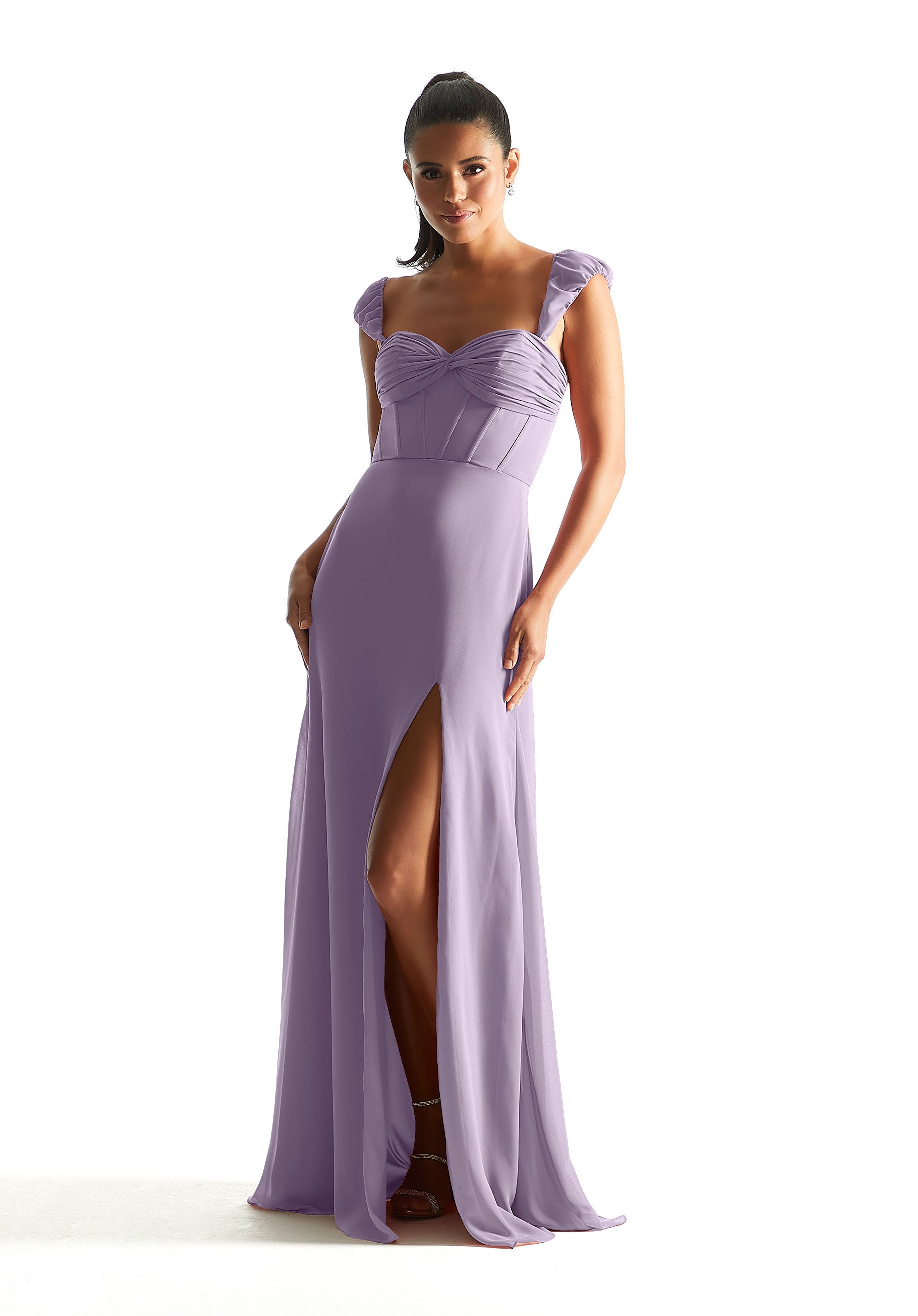 Formal Dresses Corset Slit Long Formal Evening Dress Violet-Chiffon-21855-Corset