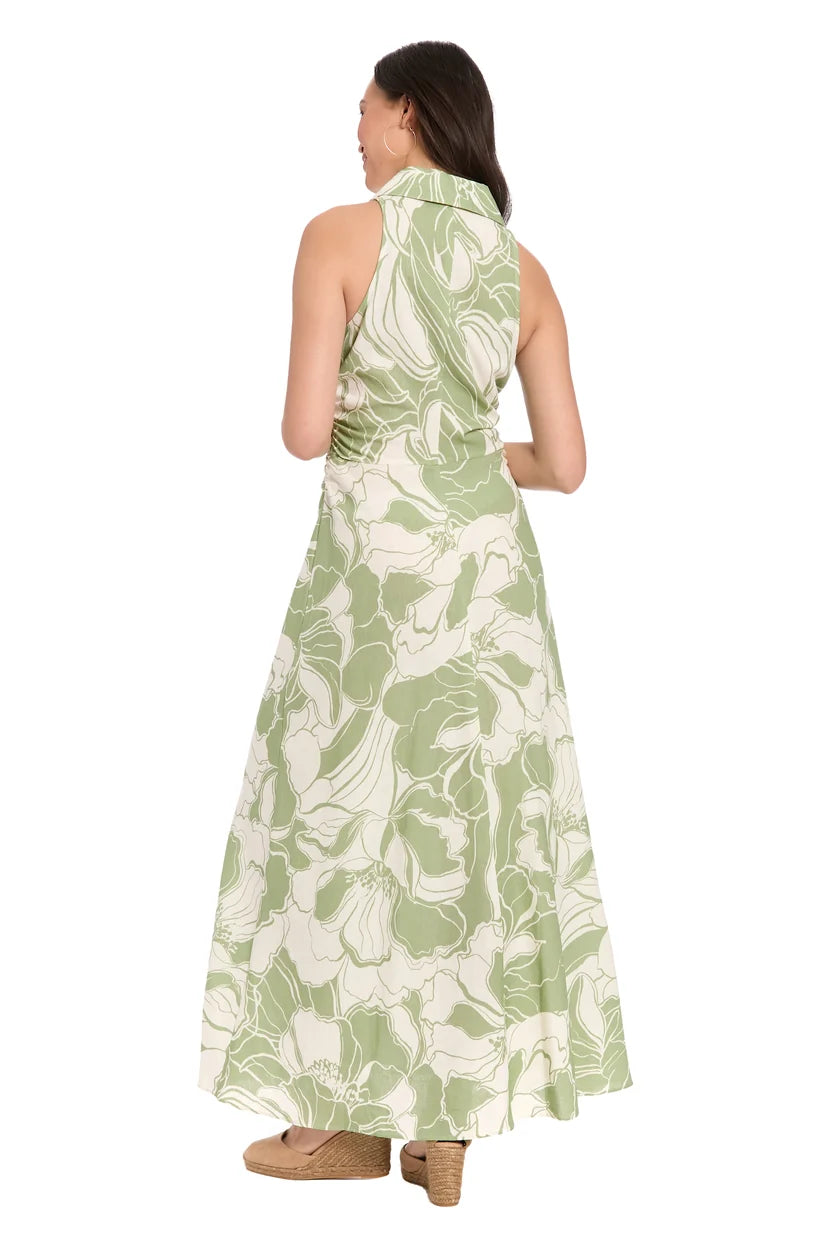 Black and Beige Floral Flutter Sleeve Midi Dress London Times T10228M