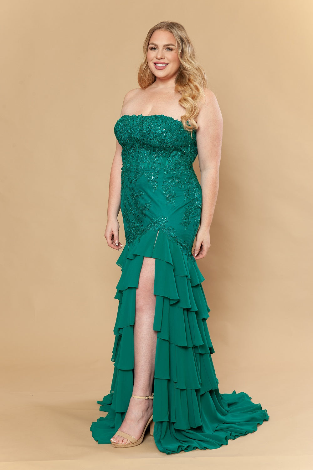 Strapless Straight Neck Floor-Length with Train Chiffon Prom A-Line Poly USA W1230