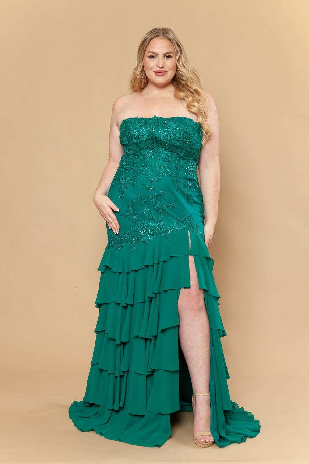 Strapless Straight Neck Floor-Length with Train Chiffon Prom A-Line Poly USA W1230