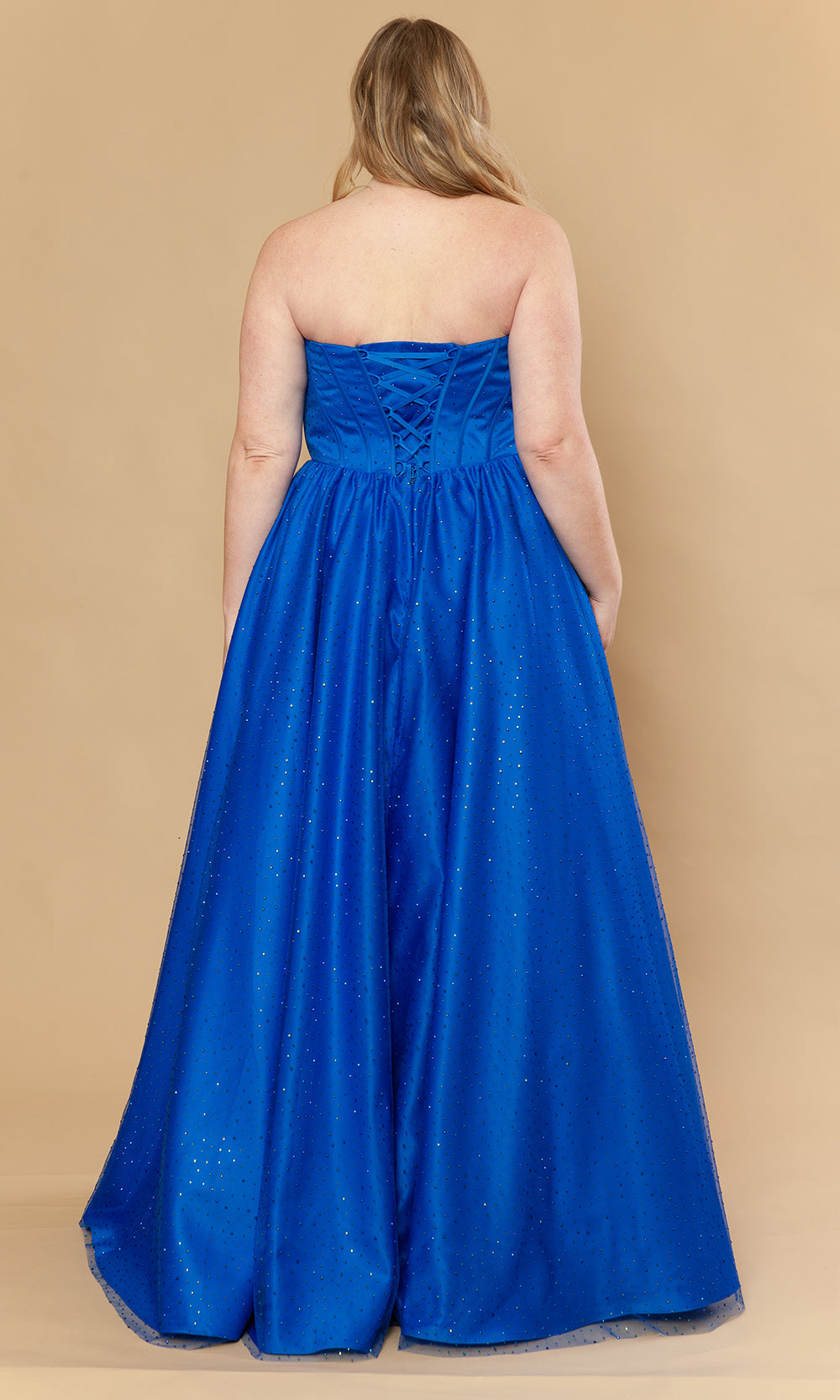 Royal Strapless Sweetheart A-Line Gown with Scattered Rhinestones Poly USA W1236