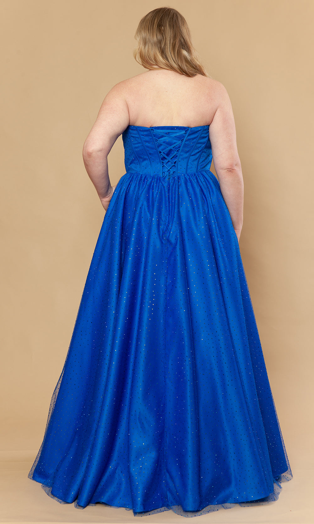 Royal Strapless Sweetheart A-Line Gown with Scattered Rhinestones Poly USA W1236