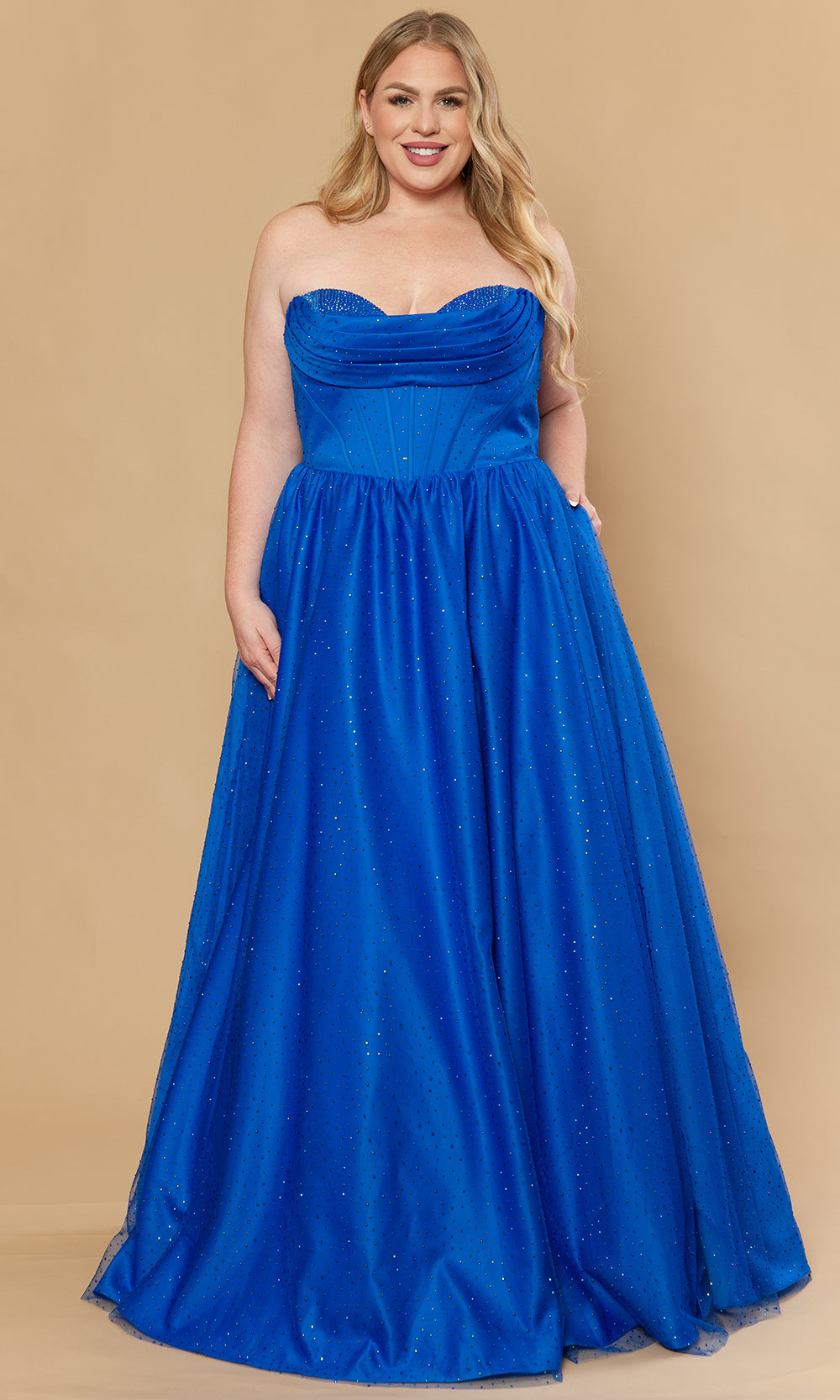 Royal Strapless Sweetheart A-Line Gown with Scattered Rhinestones Poly USA W1236