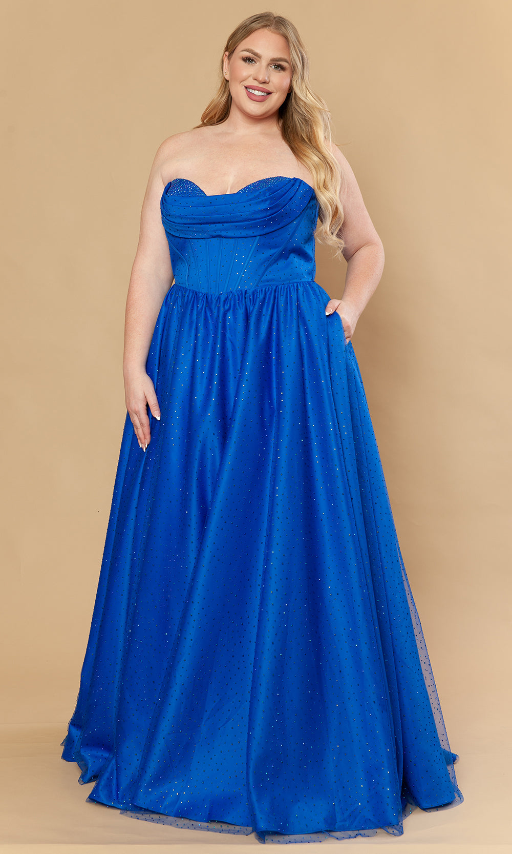 Royal Strapless Sweetheart A-Line Gown with Scattered Rhinestones Poly USA W1236