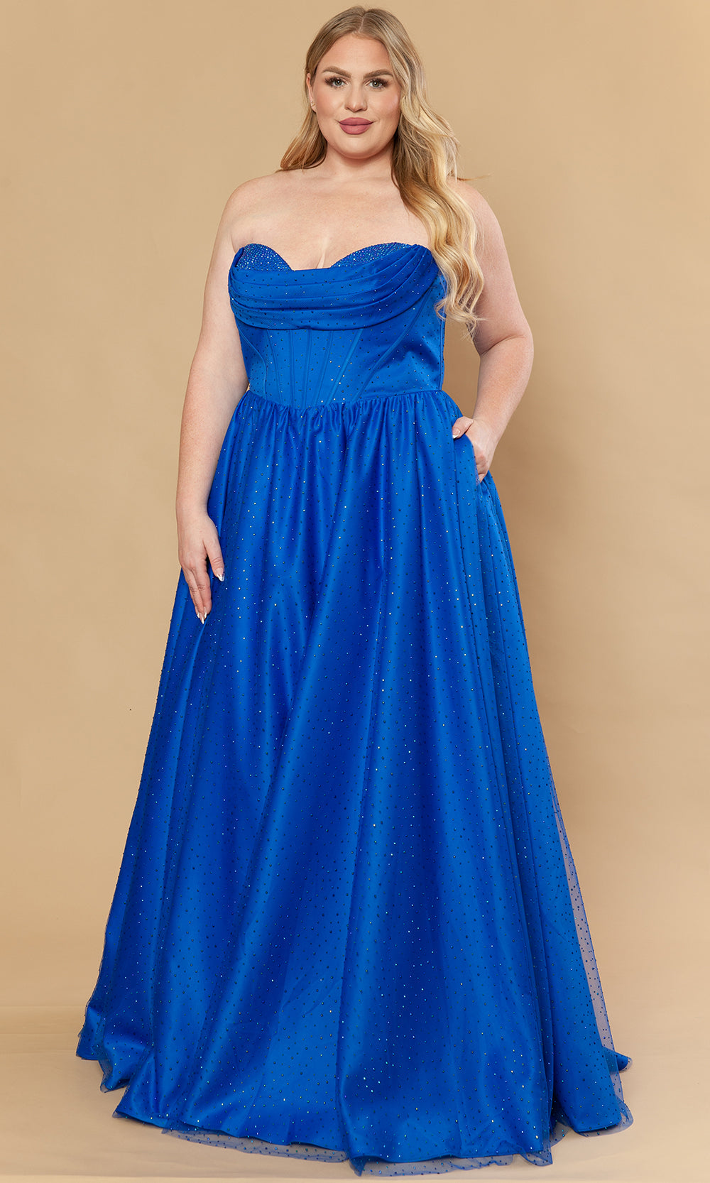 Royal Strapless Sweetheart A-Line Gown with Scattered Rhinestones Poly USA W1236