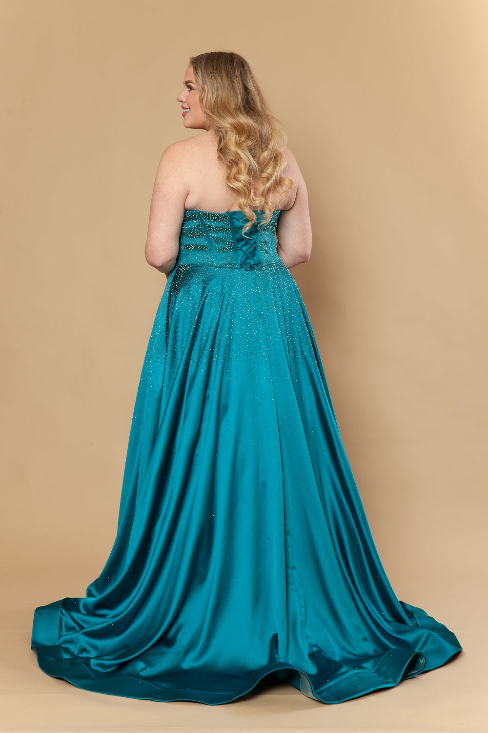 Strapless Straight Neck Floor-Length Satin Prom A-Line Poly USA W1244