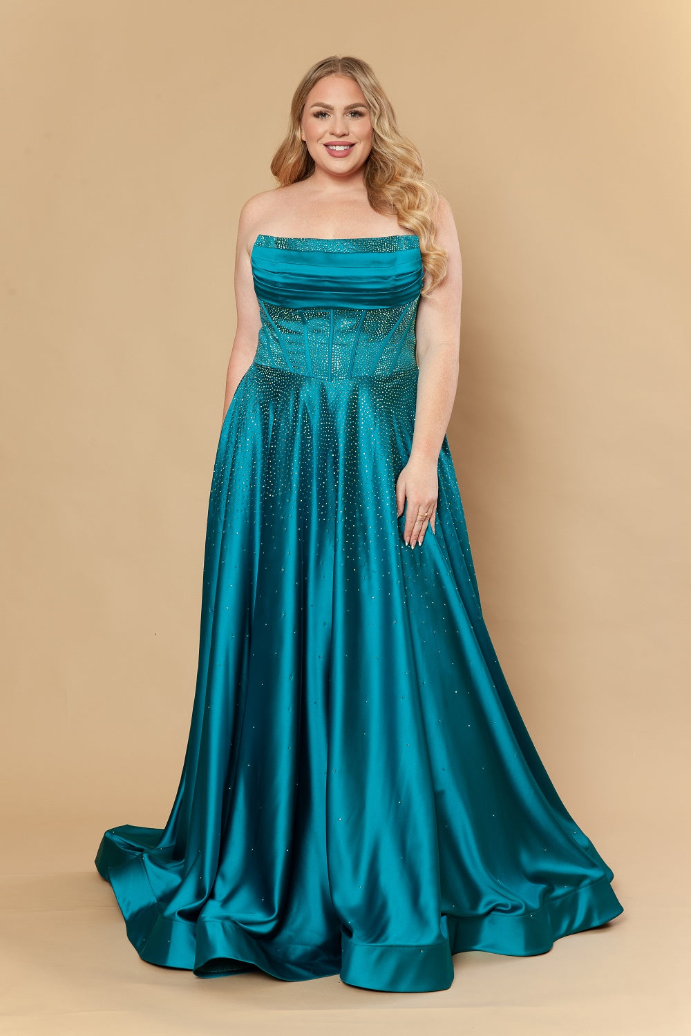 Strapless Straight Neck Floor-Length Satin Prom A-Line Poly USA W1244