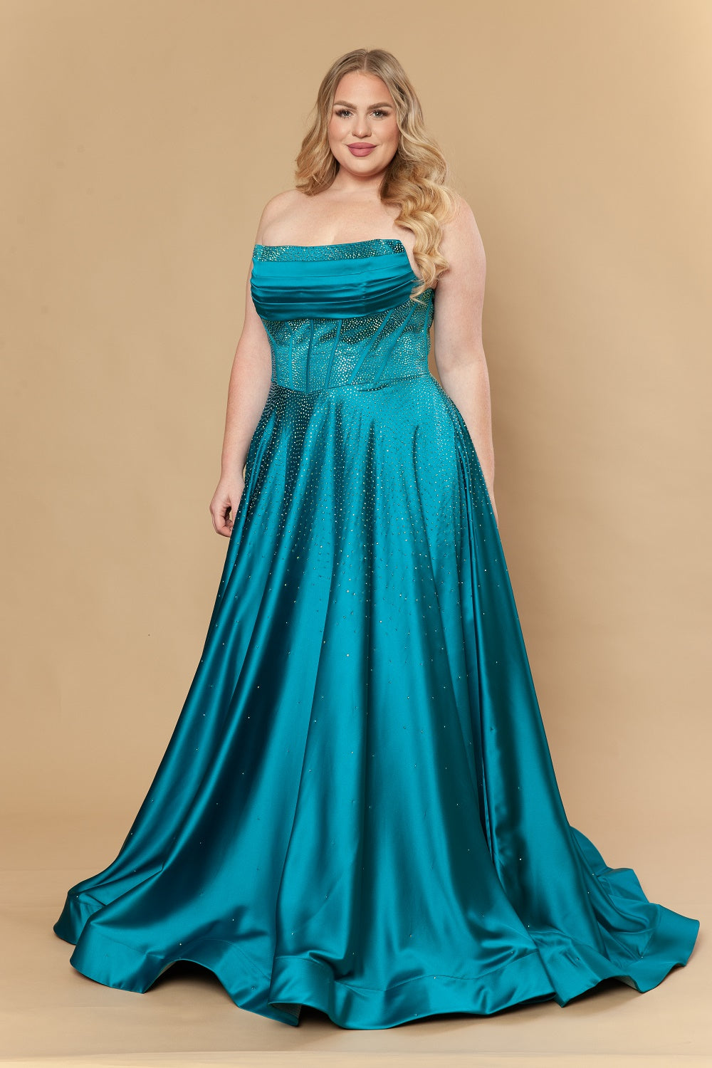 Strapless Straight Neck Floor-Length Satin Prom A-Line Poly USA W1244