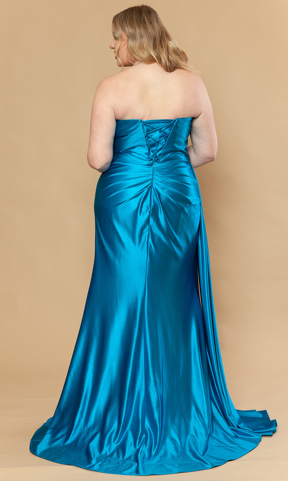 Peacock Strapless Ruched Sweetheart Floor-Length Gown with Side Slit Poly USA W1248