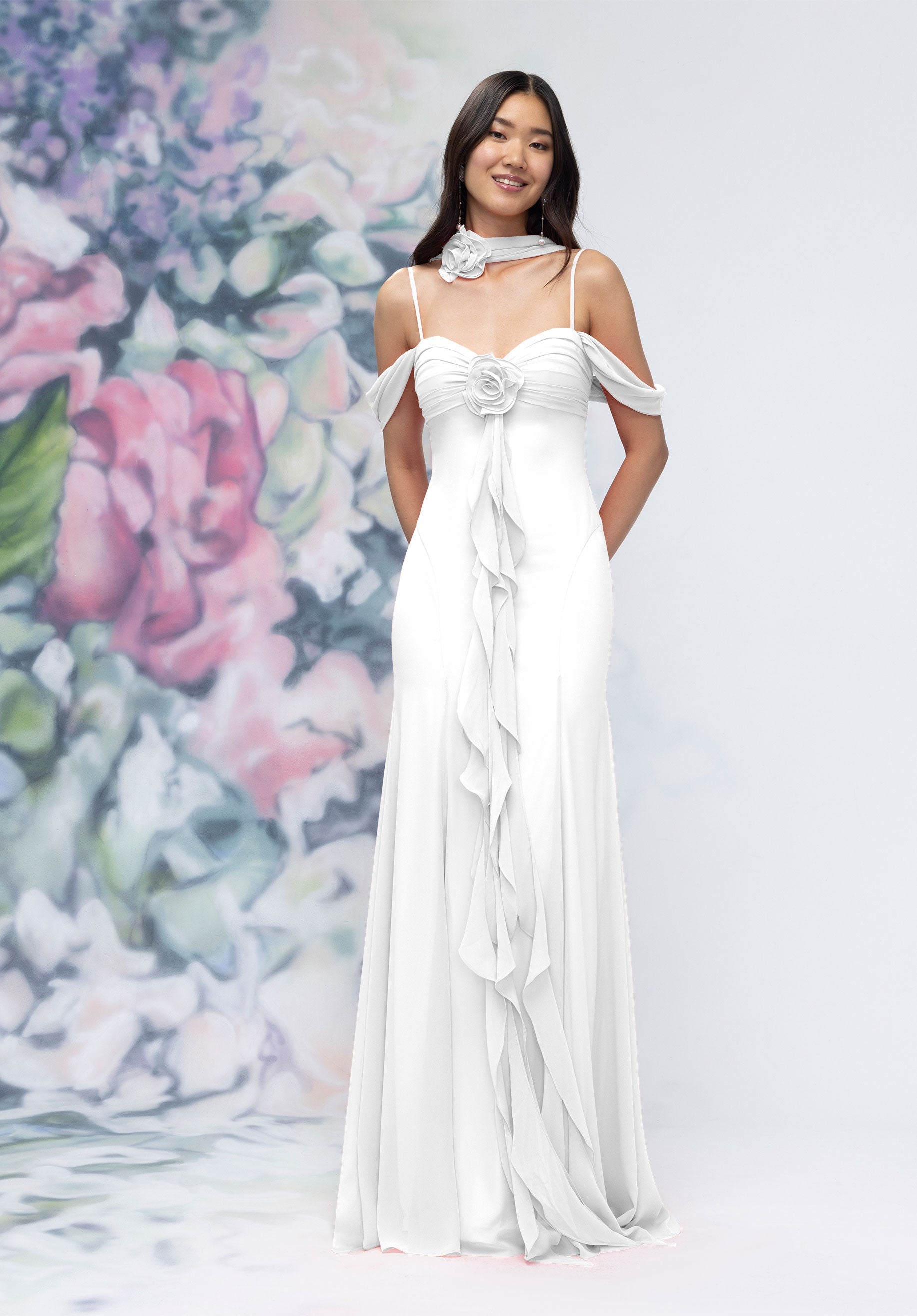 Wedding Dresses Floral Bridal Long Ruffle Wedding Dress White-Chiffon-3030000-Ruffle