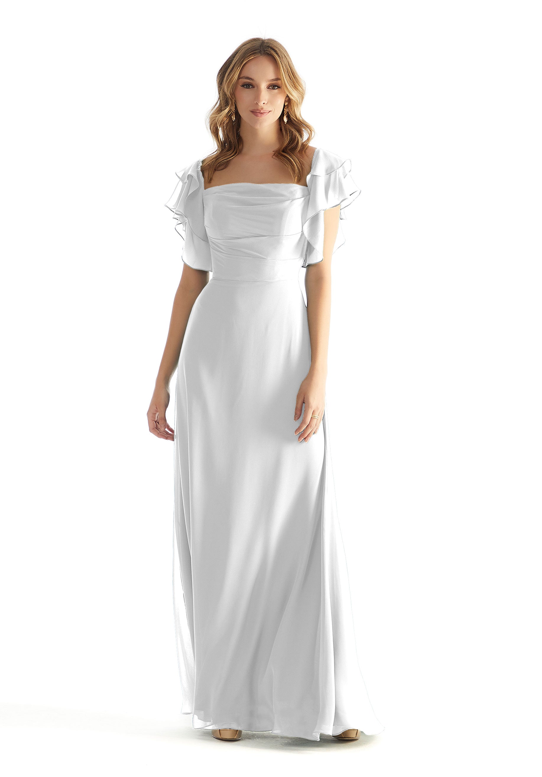 Wedding Dresses Bridal A Line Ruffle Long Wedding Dress White-Chiffon-31227-Ruffle