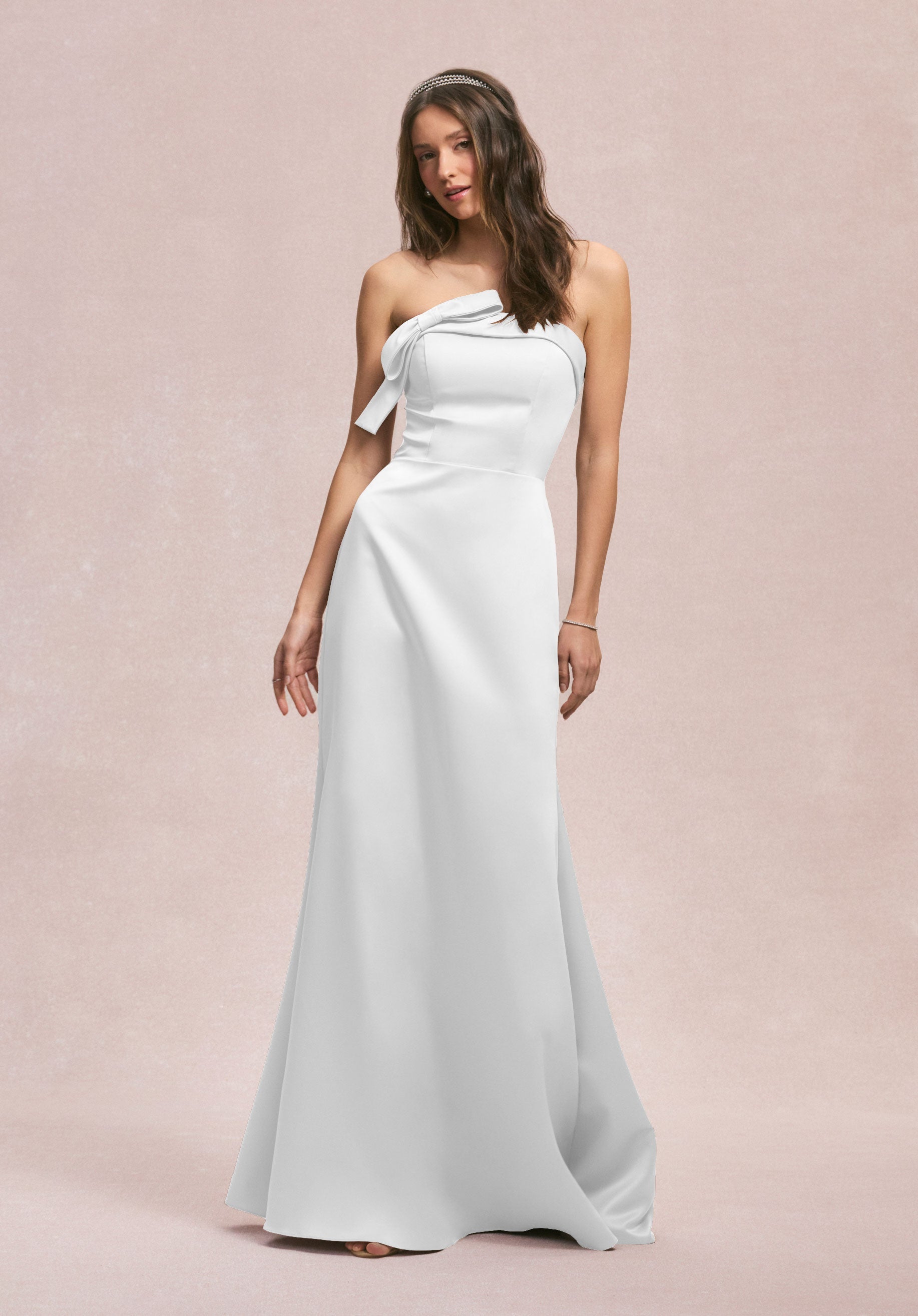 Wedding Dresses Long A Line Bridal Wedding Dress White-Satin-31246-Fitted