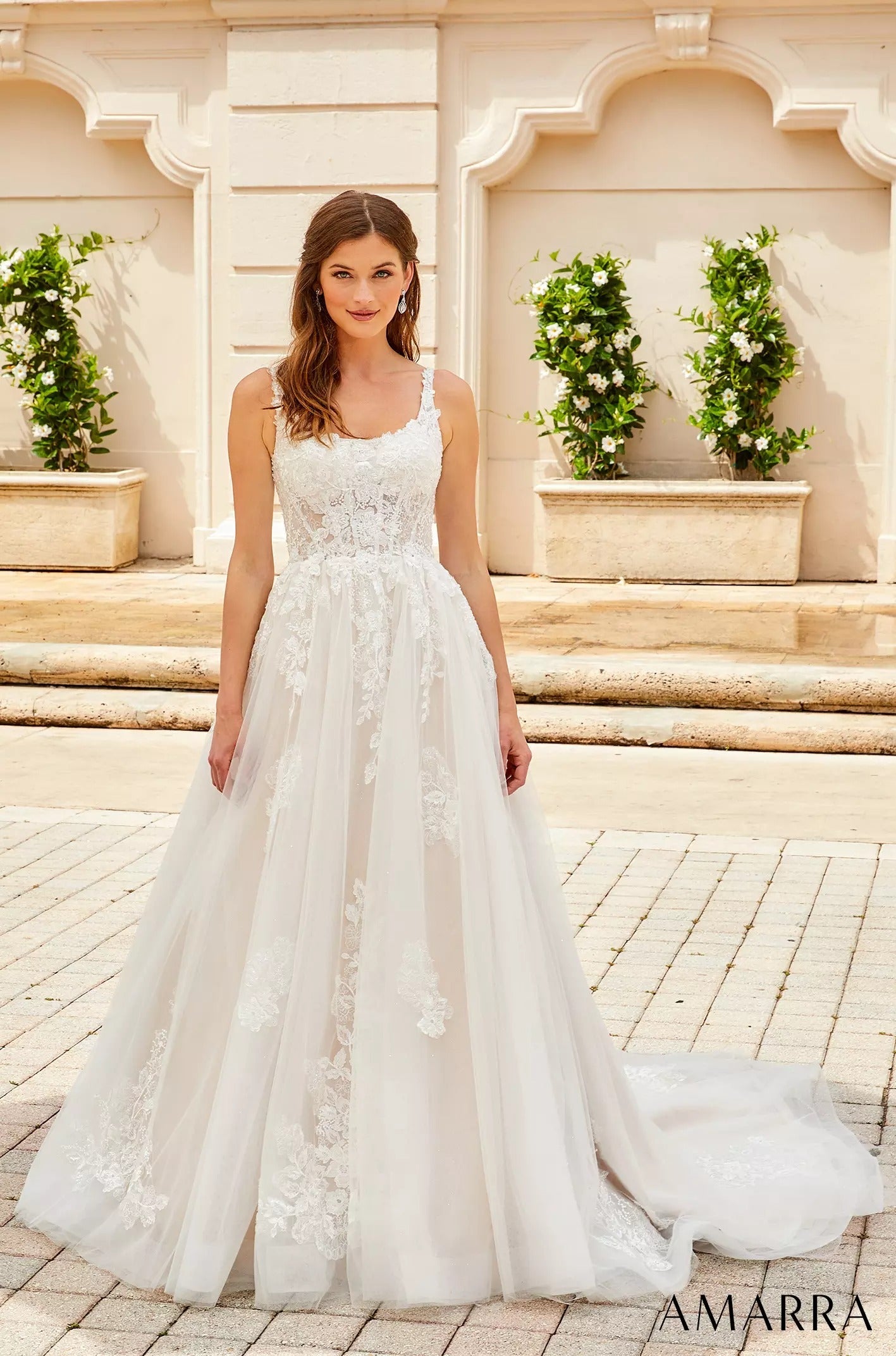 Wedding Dresses Ball Gown Lace Floral Long Wedding Dress Amarra 84363 Ivory/Nude