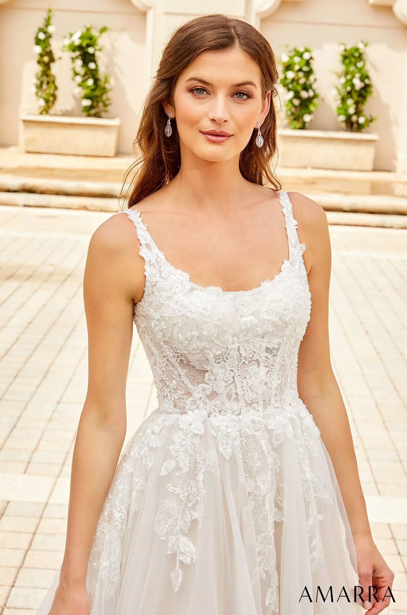 Wedding Dresses Ball Gown Lace Floral Long Wedding Dress Amarra 84363 Ivory/Nude