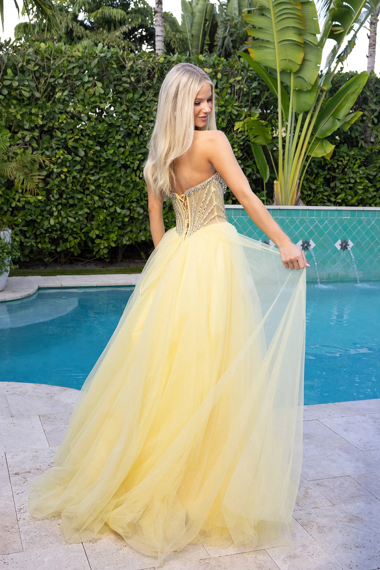 Prom Dresses Long Formal Beaded Corset Ball Gown Prom Dress Portia and Scarlett XO047 Yellow