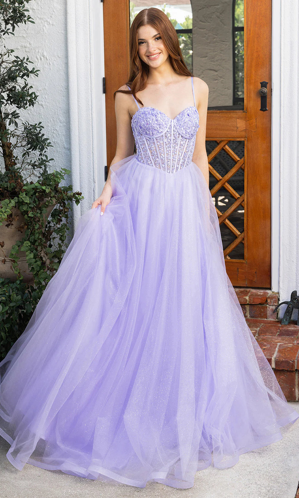 Lilac Sweetheart 3D Floral Beaded Tulle Ballgown Cutout Back Portia & Scarlett XO163
