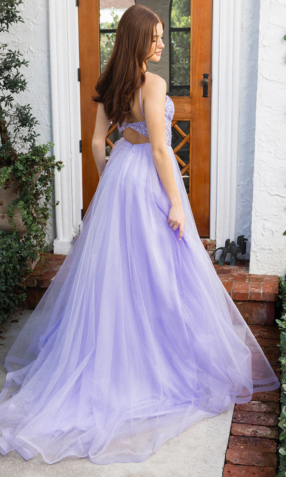 Lilac Sweetheart 3D Floral Beaded Tulle Ballgown Cutout Back Portia & Scarlett XO163