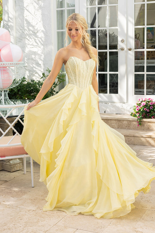 Off-the-Shoulder Floor-Length Sequin Prom Gown Feather Trim High Slit Portia & Scarlett XO174