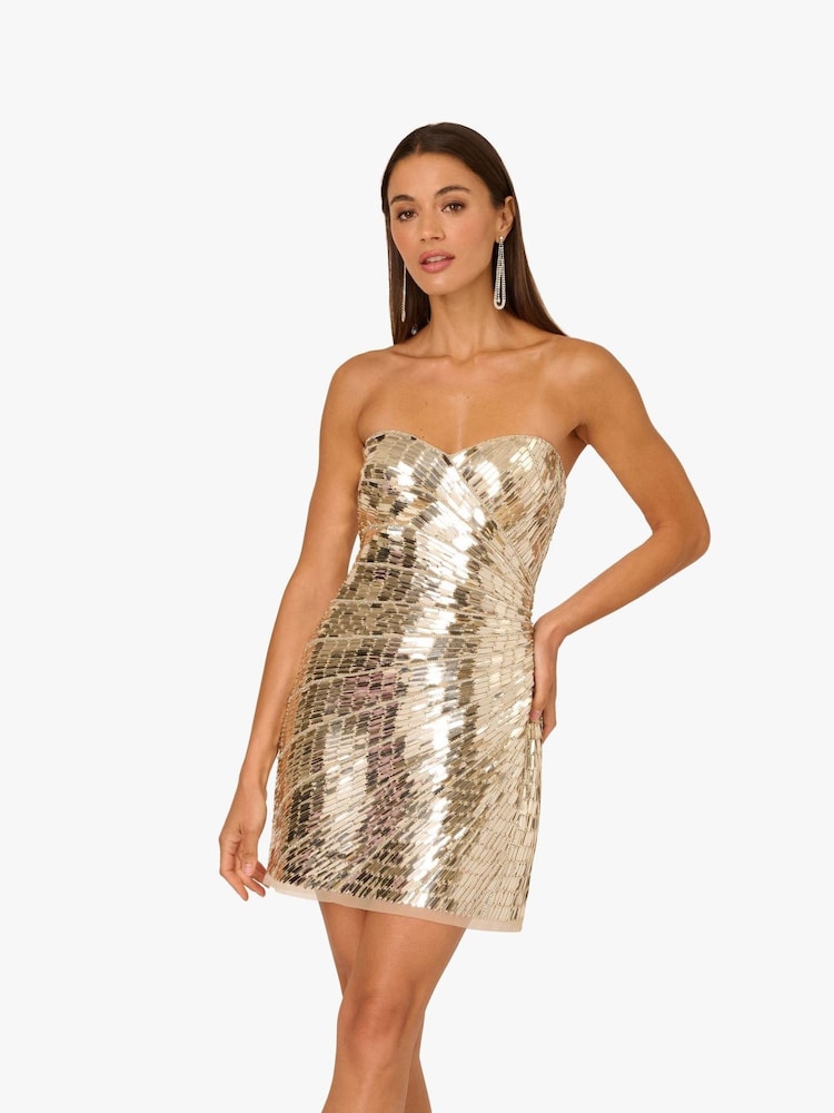 Strapless Curved Neck Mini/Short Sequin Occasion Bodycon Adrianna Papell ADAE212553