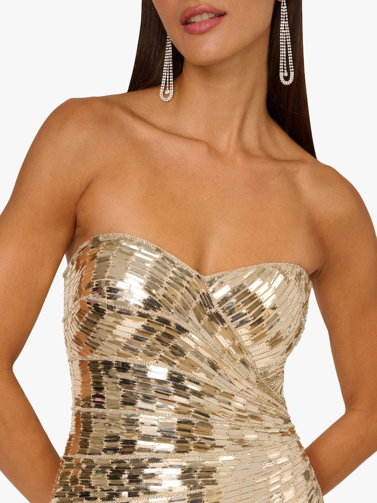 Strapless Curved Neck Mini/Short Sequin Occasion Bodycon Adrianna Papell ADAE212553