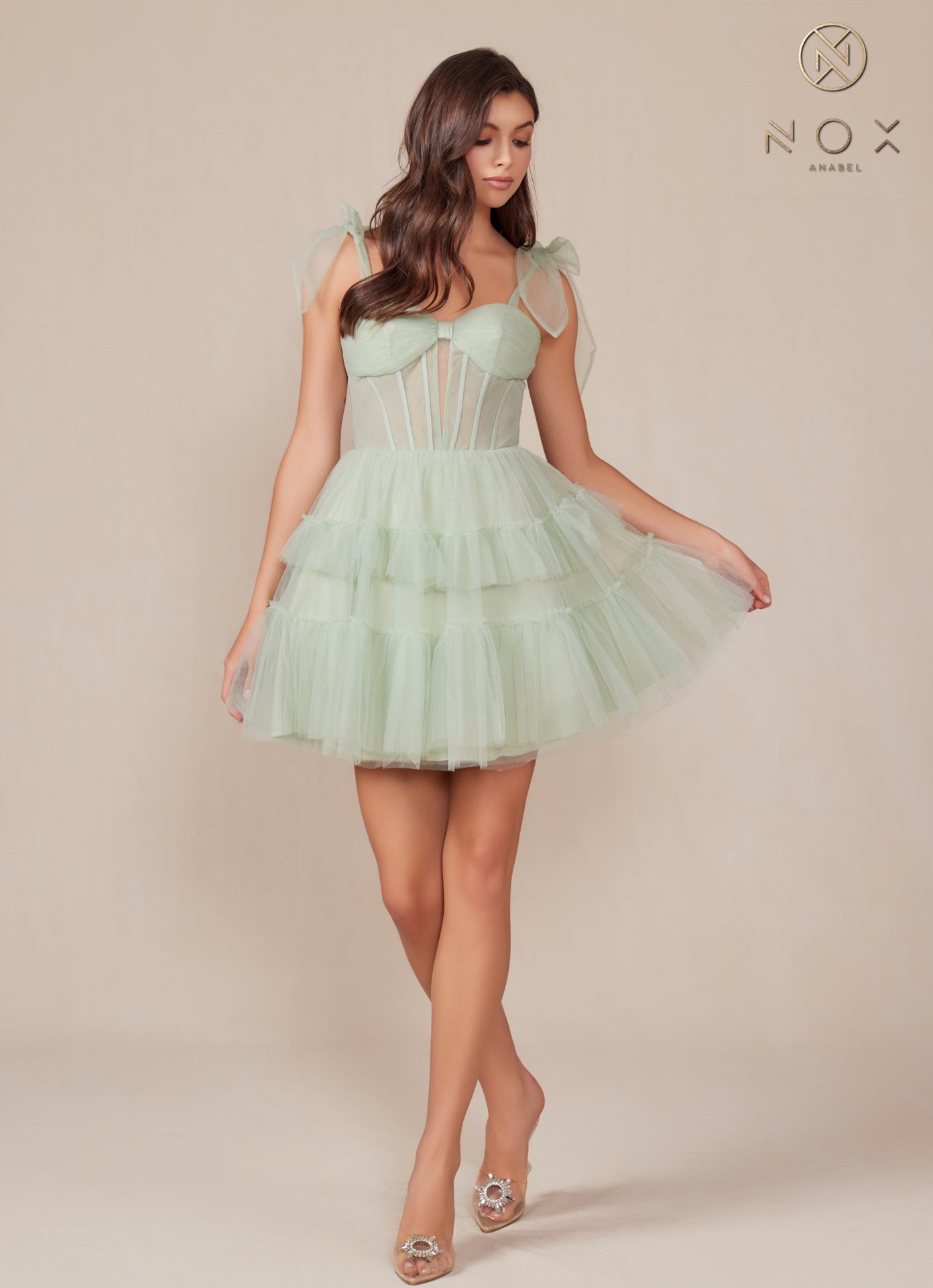 Cocktail Dresses Homecoming A Line Tiered Cocktail Dress  Sage Green