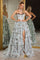 Prom Dresses Long Formal Corset Floral Print Prom Dress Blue