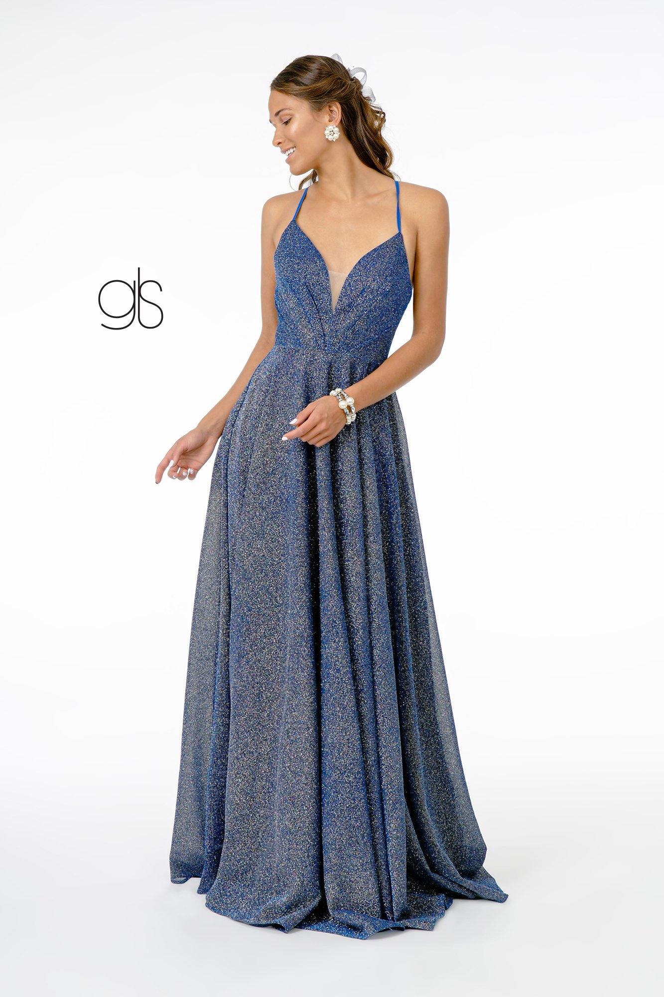 lame prom dress GL2927 | Pleated Bodice Metallic Lame A-line Dress