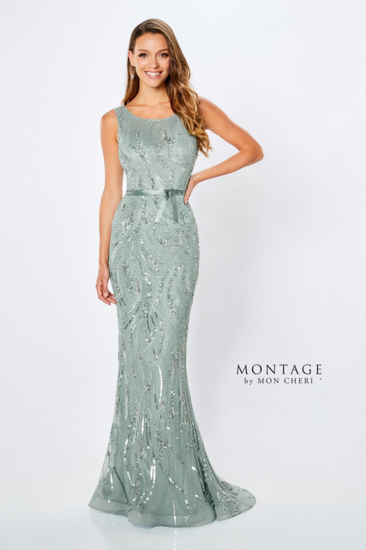 Montage 221965 Beaded Evening Gown Ribbon Detail Formal Dress