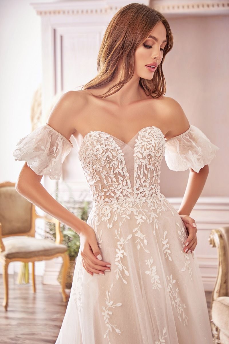 Wedding Dresses A Line Long Bridal Gown Detachable Sleeves Wedding Dress Off White Nude