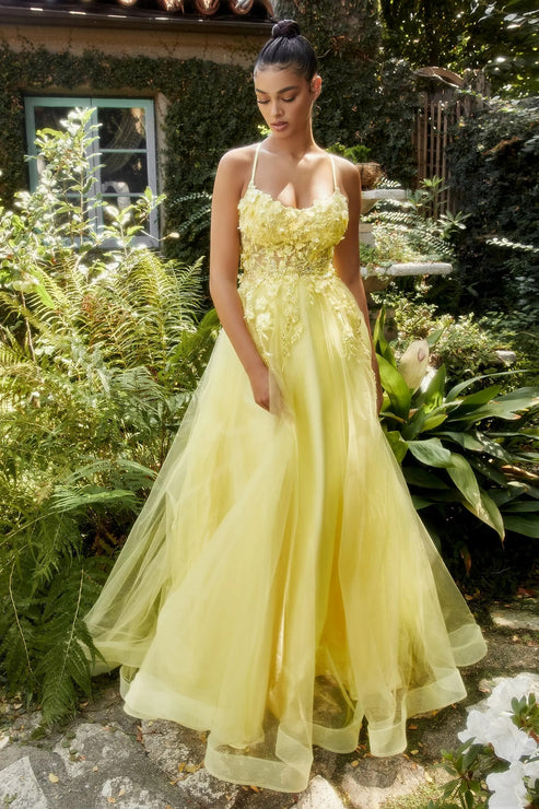 Lavender Andrea & Leo A1142 Spaghetti Strap Floral Applique Prom Dress ...
