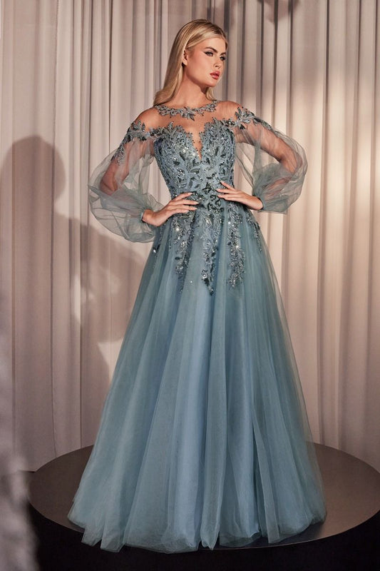 Formal Dresses Long Sleeve Formal Sequin Dress Dusty Blue