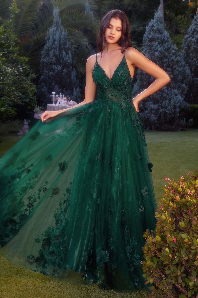 Prom Dresses Long Floral A Line Formal Prom Dress Emerald