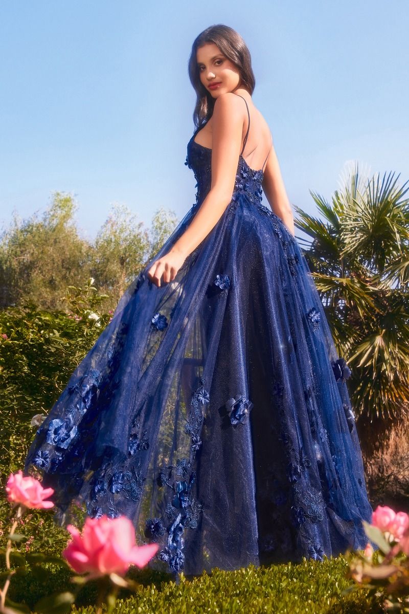 Prom Dresses Long Floral A Line Formal Prom Dress Navy