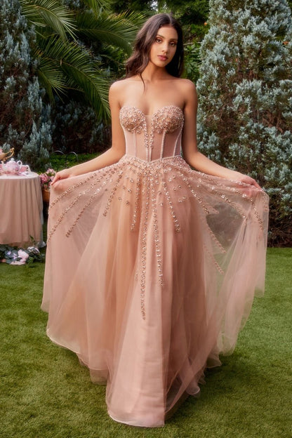 Prom Dresses Bow Sleeve Formal Prom Long Dress Rose Gold