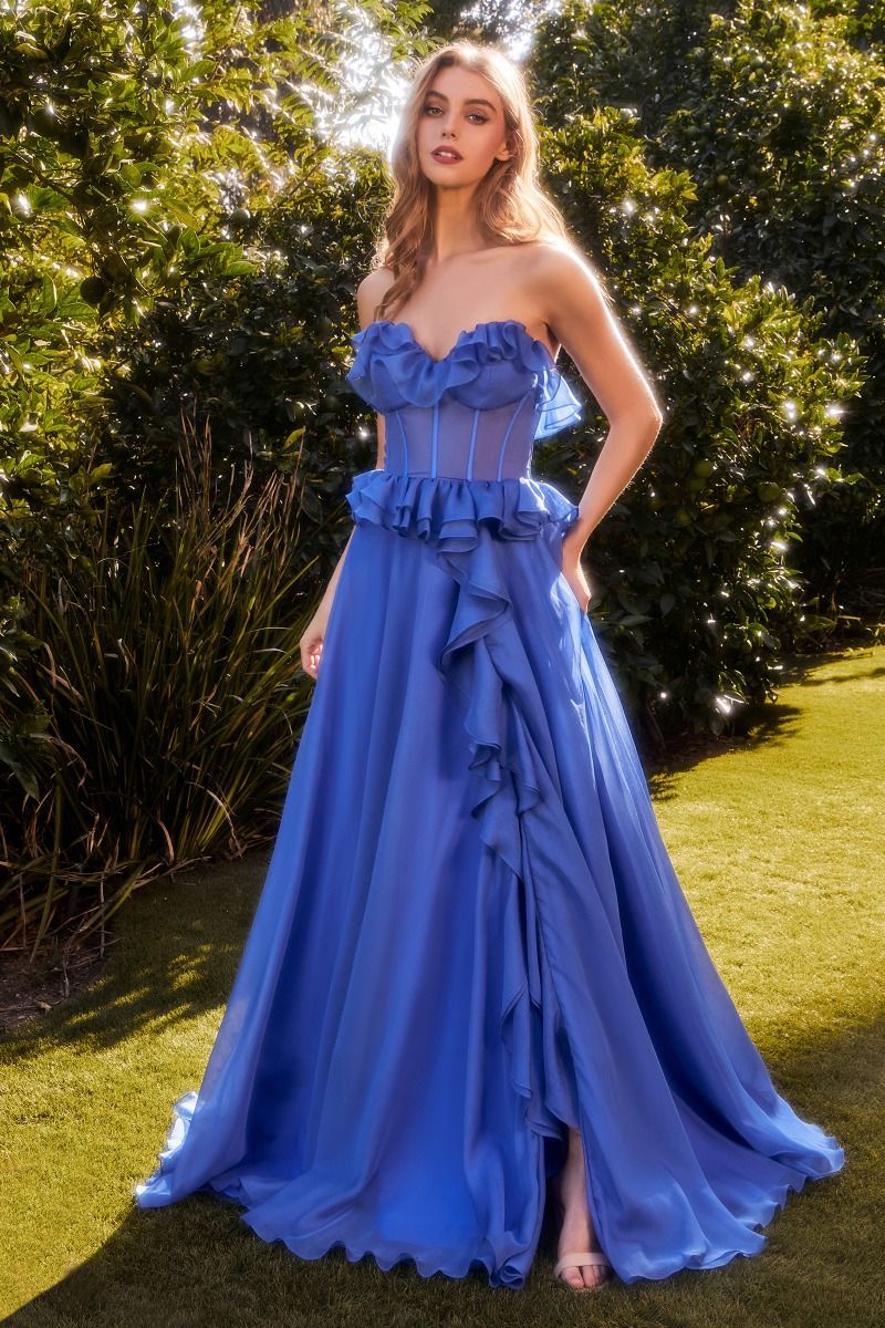 Prom Dresses Formal Prom Long Ruffle A Line Dress Blue