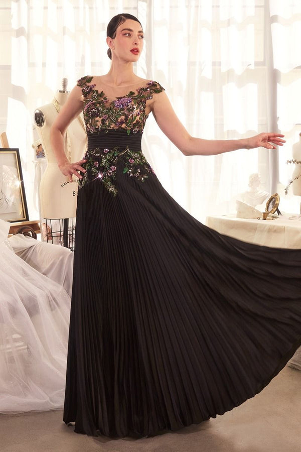 Andrea & Leo A1355 A Line Long Sequin Pleated Formal Dress