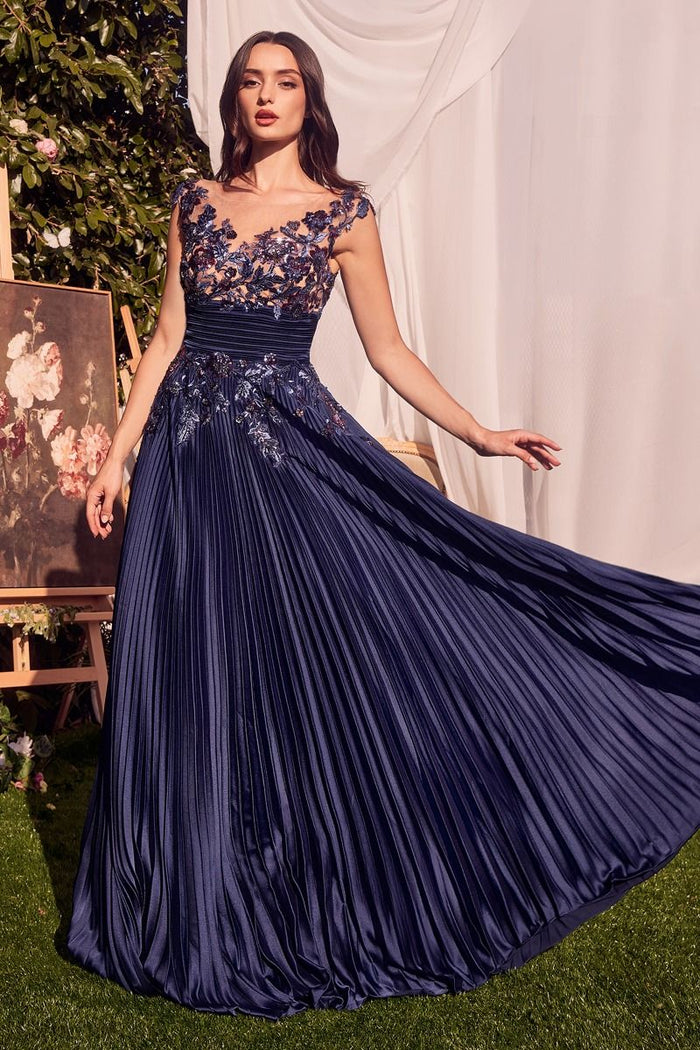 Formal Dresses A Line Long Sequin Pleated Formal Dress Navy