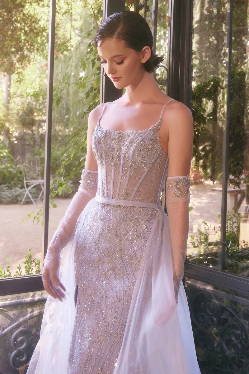 Prom Dresses Fitted Layered Long Formal Beaded Prom Dress LT Blue