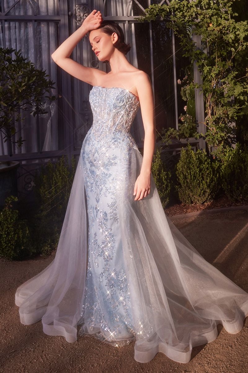 Prom Dresses Long Formal Glitter Overskirt Prom Dress LT Blue