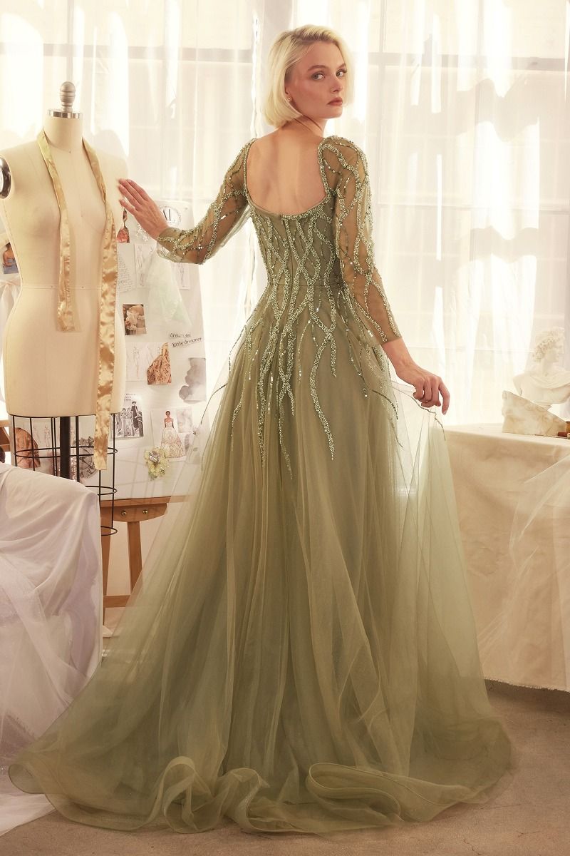 Andrea & Leo A1367 A Line Long Sequin Formal Dress