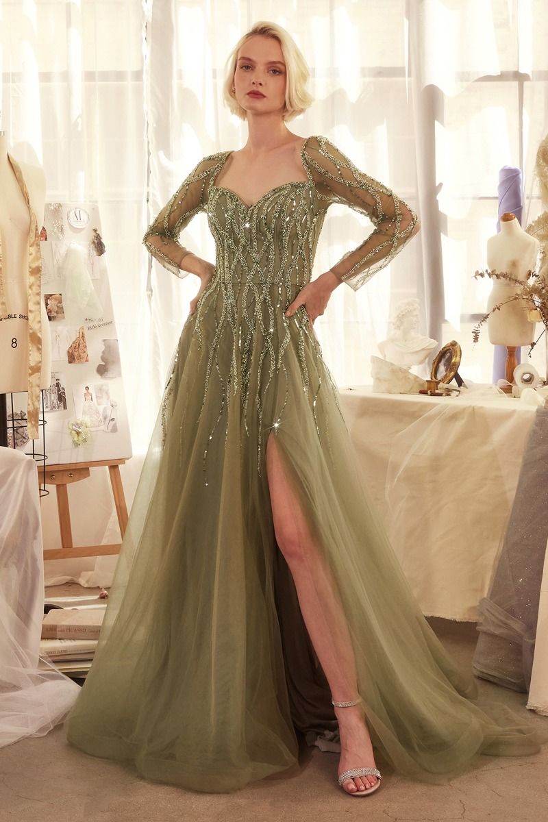 Andrea & Leo A1367 A Line Long Sequin Formal Dress