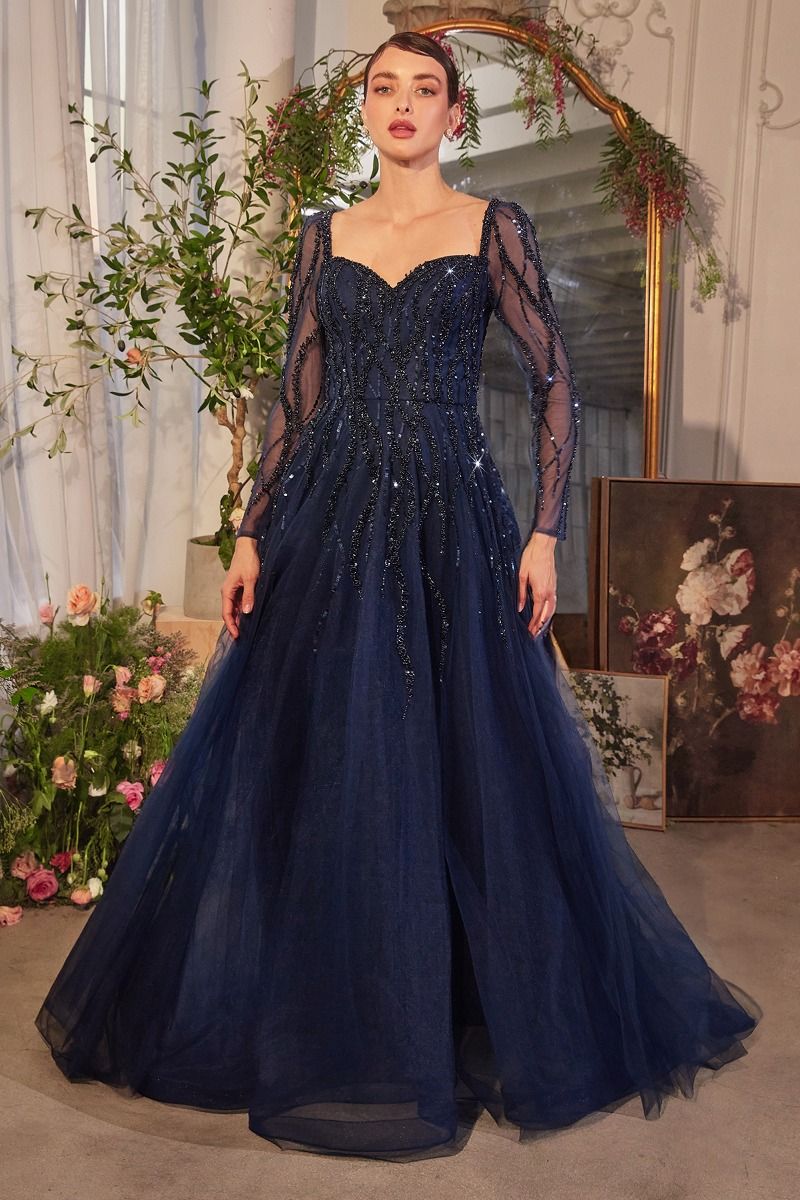 Andrea & Leo A1367 A Line Long Sequin Formal Dress