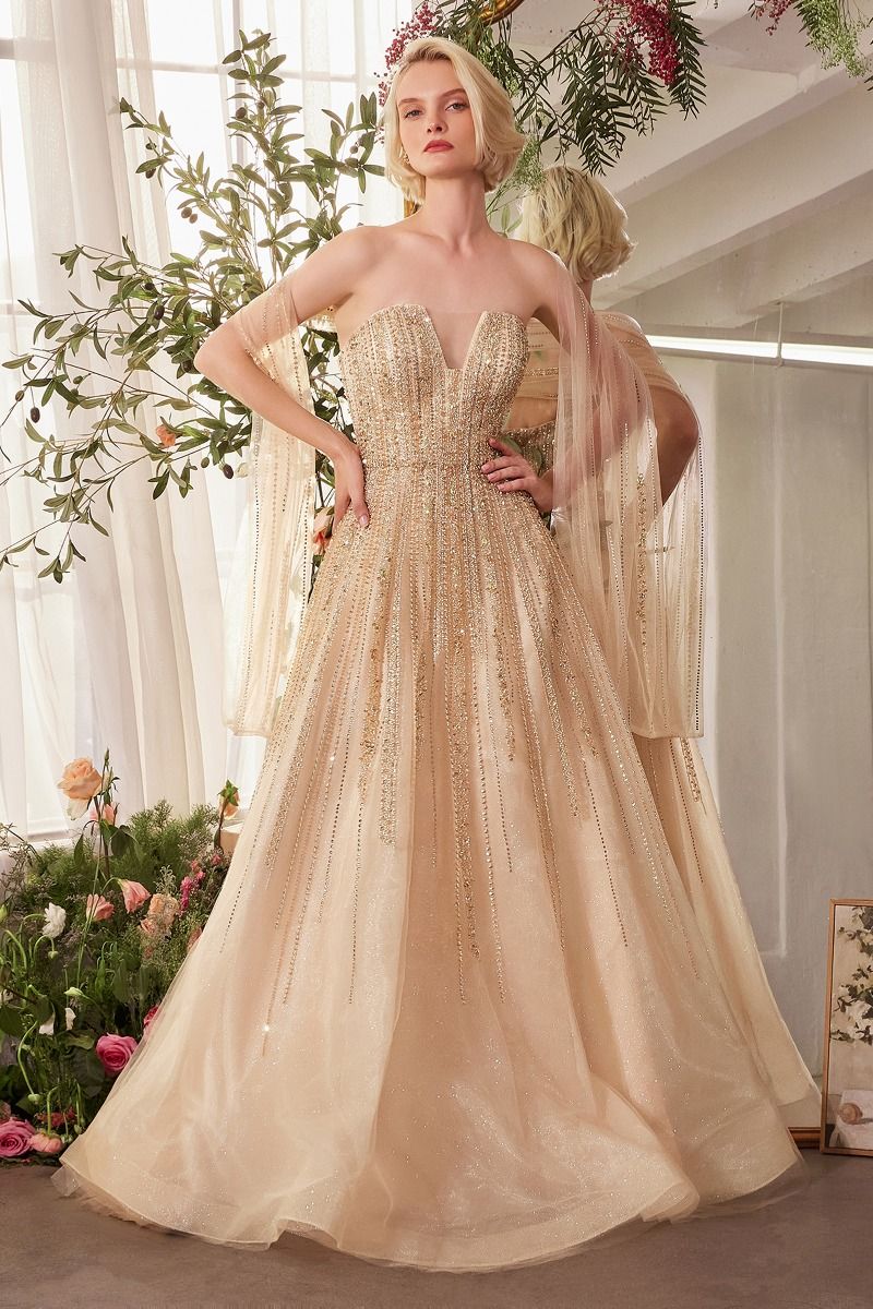 Andrea & Leo A1369 Strapless Ombre Beaded A Line Gown, Paris Blue / 6 Andrea & Leo A1369 Strapless Ombre Beaded A Line Gown, Paris Blue / 6